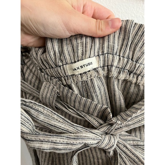 Max Studio Wide Leg Crop Linen Cotton Blend Stripe Beige Pull on Medium paperbag - Picture 5 of 9